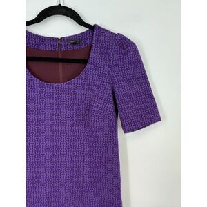 Ann Taylor Purple Geometric Sheath Dress Scoop Neck Back Zip Corpcore Modern
